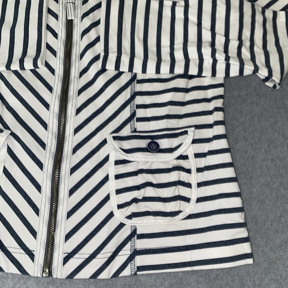 Canda Premium Jacket Women's 44 US 12 Navy White Striped Zip Up Blazer Pockets - Picture 3 of 16